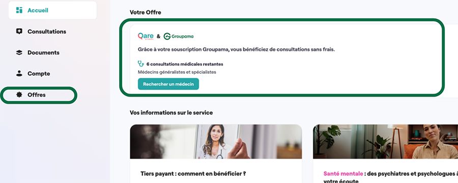 Ecran Tableau de bord teleconsultation medicale Qare