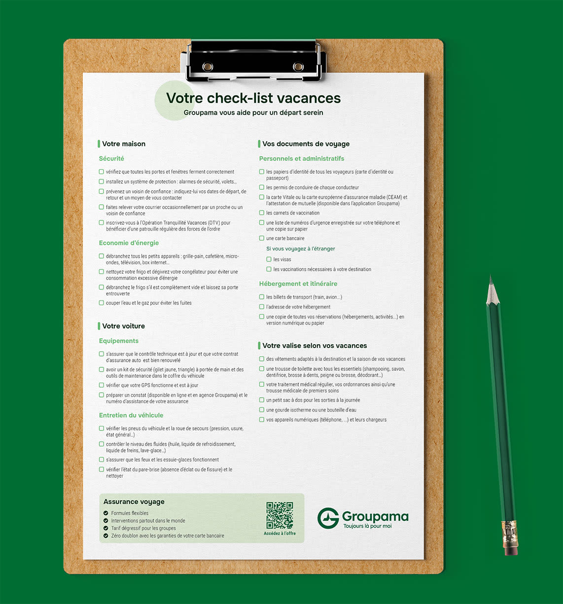 Check-list départ en vacances Groupama